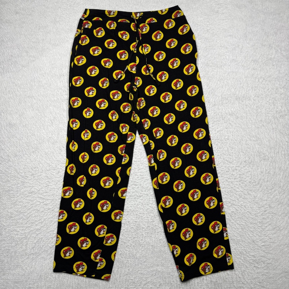 Buc-ees Pajama Pants Black All Over Print Logo Bucees Adults Size Small